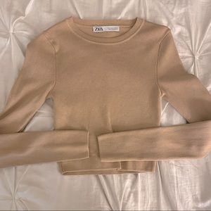 ZARA like new tan long sleeve crop top
